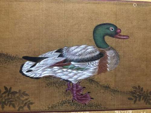 李迪著名画家精品（鸭趣图）老绢本绫裱镜芯，画芯