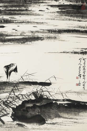 韩天衡（b.1940） 幽江图 纸本水墨 立轴
