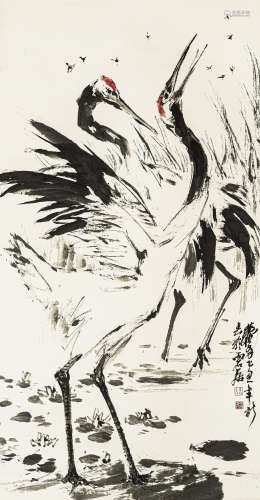 黄 胄（1925-1997） 双鹤图 纸本设色 立轴
