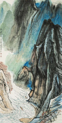 何海霞（1908-1998） 舟过小山峡 纸本设色 立轴