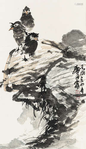 黄 胄（1925-1997） 雀石图 纸本设色 立轴