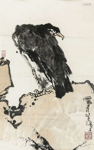 潘天寿（1897-1971） （款）鹰石图 纸本设色 软片