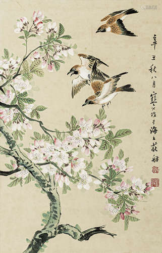 江寒汀（1903-1963） 花鸟 纸本设色 立轴