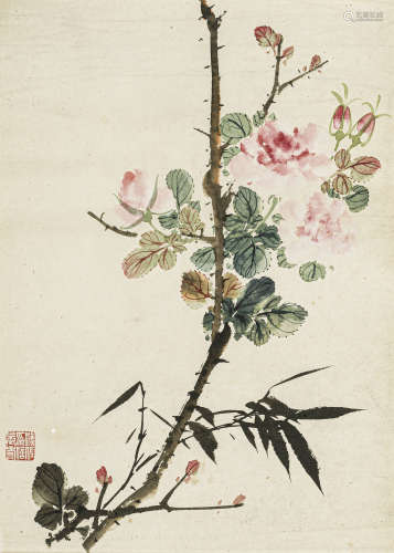 溥 佐（1918-2001）  花卉 纸本设色 镜框