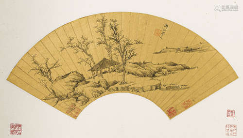 渐 江（1610-1664） 山水扇面 绢本设色 镜心