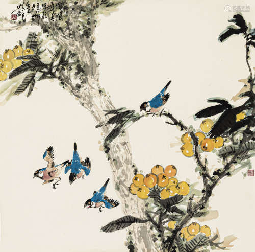 殷 龙（1943-2017） 花鸟 纸本设色 软片