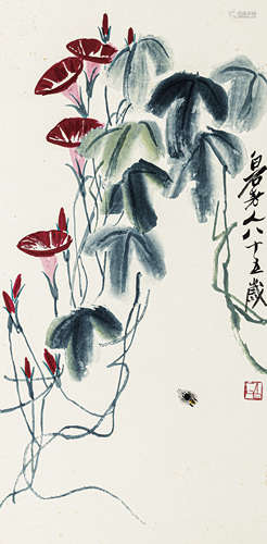 齐白石（1864-1957） 牵牛花（木版水印） 纸本设色 立轴