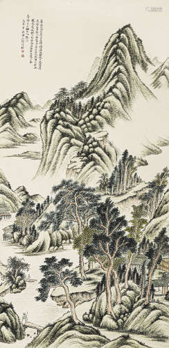 何维朴（1842-1922） 青绿山水 纸本设色 立轴