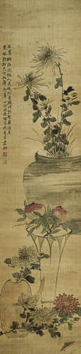 黄逸儒（1850-1928） 花卉 绢本设色 立轴