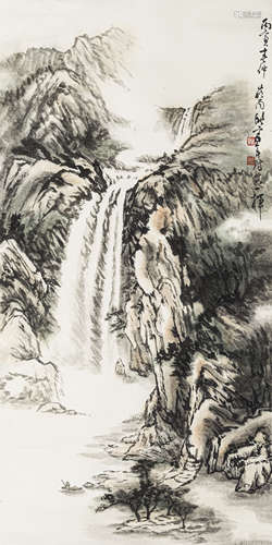 欧豪年（b.1935） 山间飞瀑 纸本设色 镜心