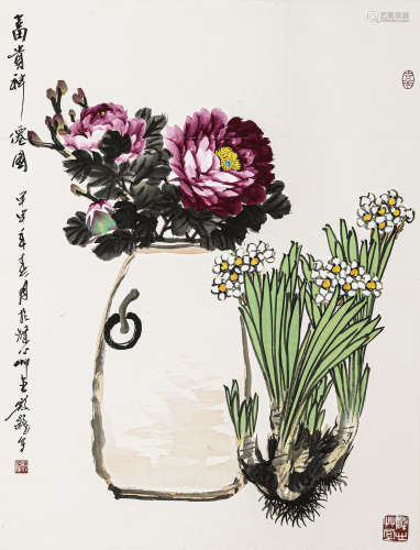 殷 龙（1943-2017） 富贵神仙图 纸本设色 立轴