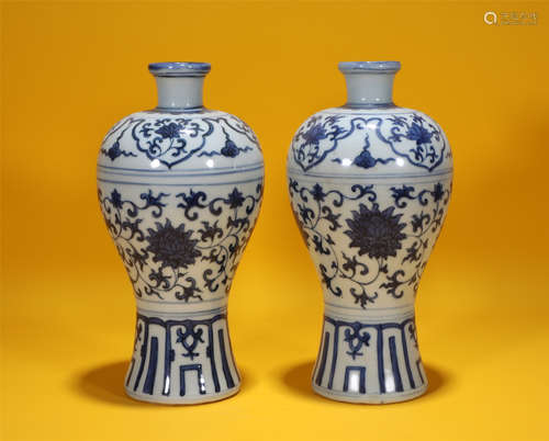 Pair Blue and White Meiping Ming Style