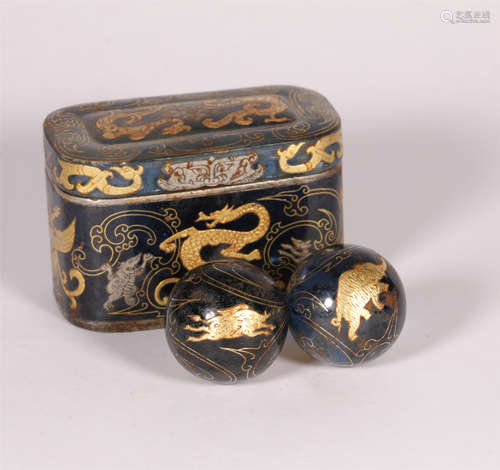 Pair Gold Inlaid Glass Balls Warring State Style