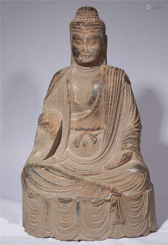 Carved Stone Seated Buddha Tang Style