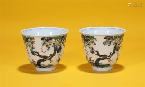 Pair Famille Verte Cups Kangxi Style