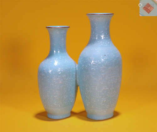 Blue Glazed Vases Group Qianlong Style