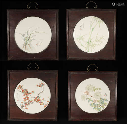 Four Qianjiangcai Porcelain Plaques