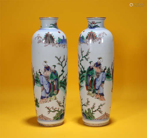 Pair Famille Verte Sleeve Vases Kangxi Style