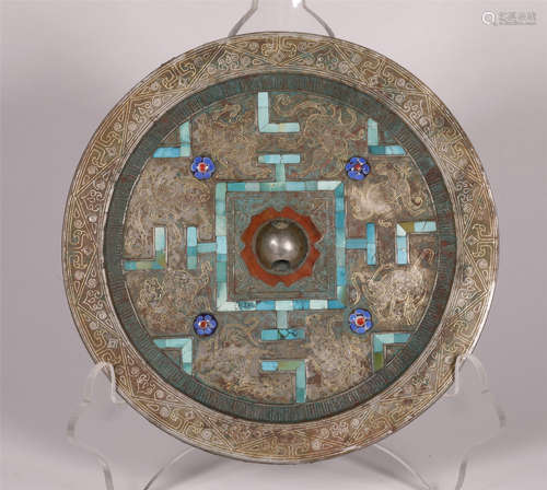 Turquoise Inlaid Bronze Mirror Han Style