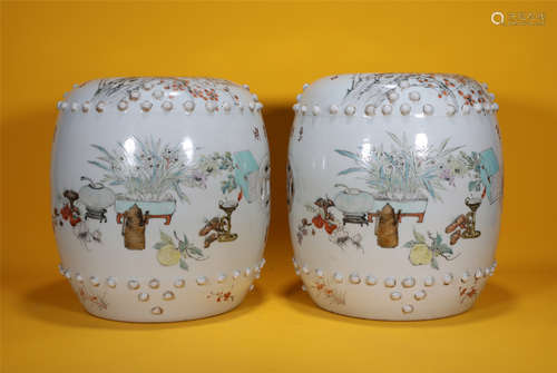 Pair Qianjiangcai Garden Stools Guangxu Style