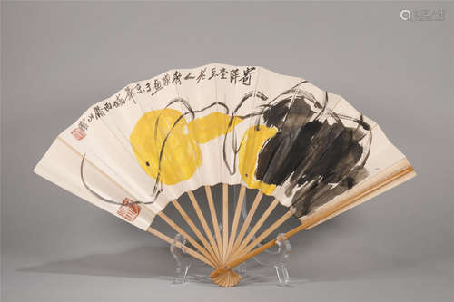 Painted Fan Signed Qi Baidhi