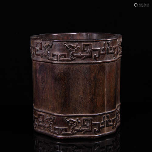 Carved Rosewood Brushpot Qing Style