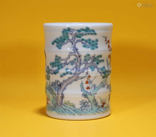 A Doucai Glazed Brush-pot Qianlong Style