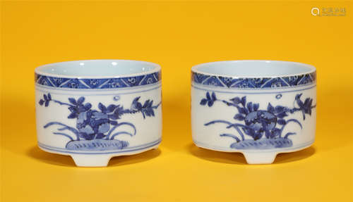 Pair Blue and White Censers Kangxi Style