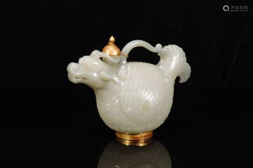 Carved White Jade Ewer Liao Style