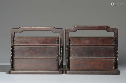 CHINESE RED SANDALWOOD BOXES, PAIR
