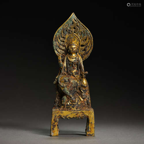ANCIENT CHINESE GILT BRONZE SEATED BUDDHA