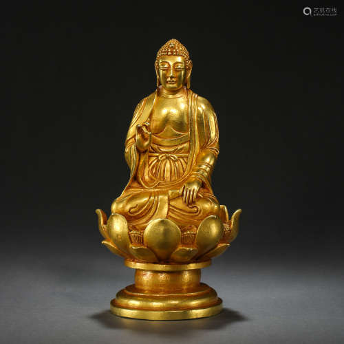 ANCIENT CHINESE PURE GOLD BUDDHA SEATED STATUE