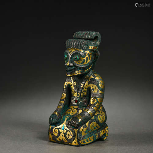 SILVER FIGURE INLAID WITH GOLD, WARRING STATES PERIOD, CHINA