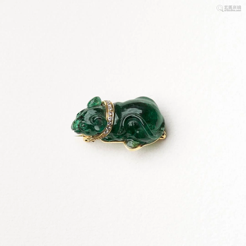 36 CT EMERALD MOUSE BROOCH