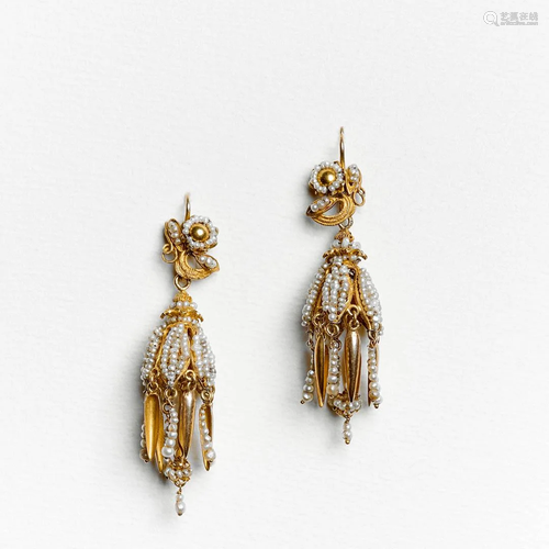 FINE PEARLS AND GOLD EARRINGS 19TH CENTURY