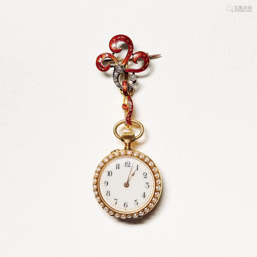 LADY'S POCKET WATCH AND ITS BROOCH