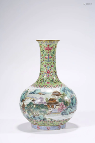 Chinese Porcelain Famille Rose Mountain and River Vase