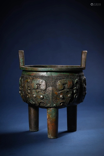 Chinese?Bronze?Tripot?Tao?Tie?Mask?Vessel,?Ding