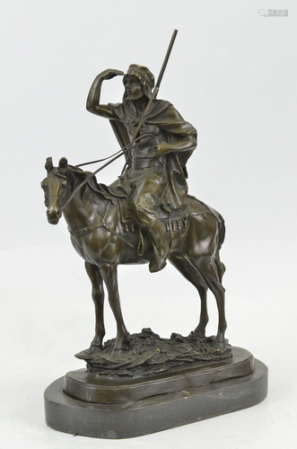 Barye Arab Man on Horse Bronze