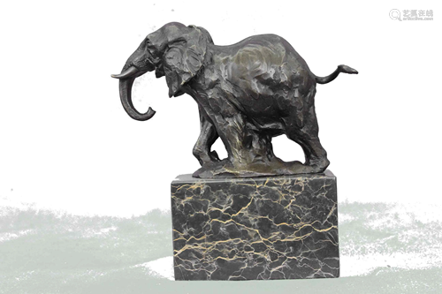 Elephant Marble Base Bronze Sculpture