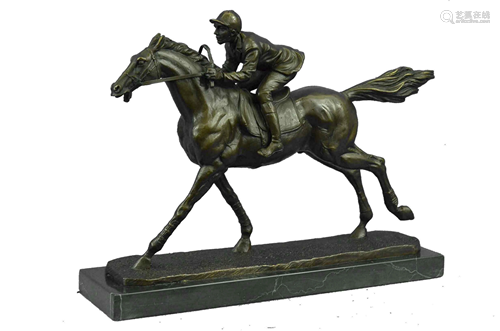 MILO JOCKEY RIDING HORSE BRONZE STATUE