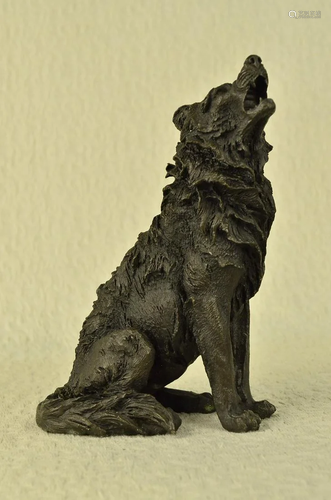 Barye Wolf Howling to the Moon Bronze