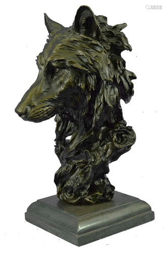 Barye's Art Deco Wolf Head Bronze