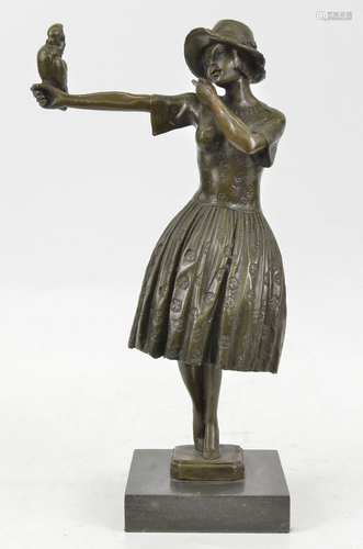 D.H. Chiparus Lady with Bird Bronze