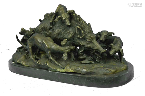 Boar and Dog Bronze Statue