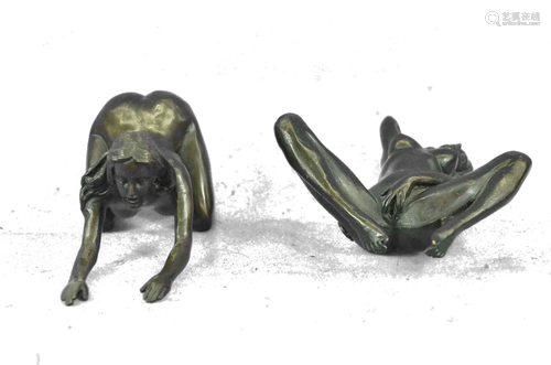 Duo Erotic Girls Making Love Bronze