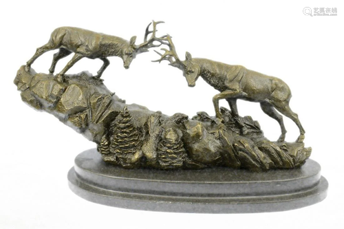 Barye Deer and Stag Fight Bronze