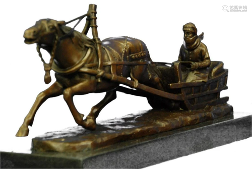 F.Gornik Man in Sleigh Christmas Bronze