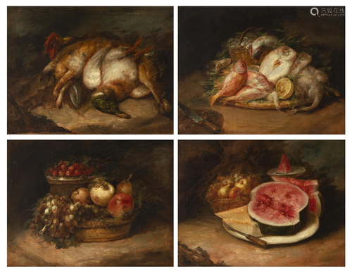 Spanish school, c.1830. Still lifes. Four oils on