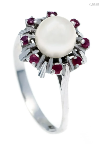 Pearl ruby ring WG 750/000 wit